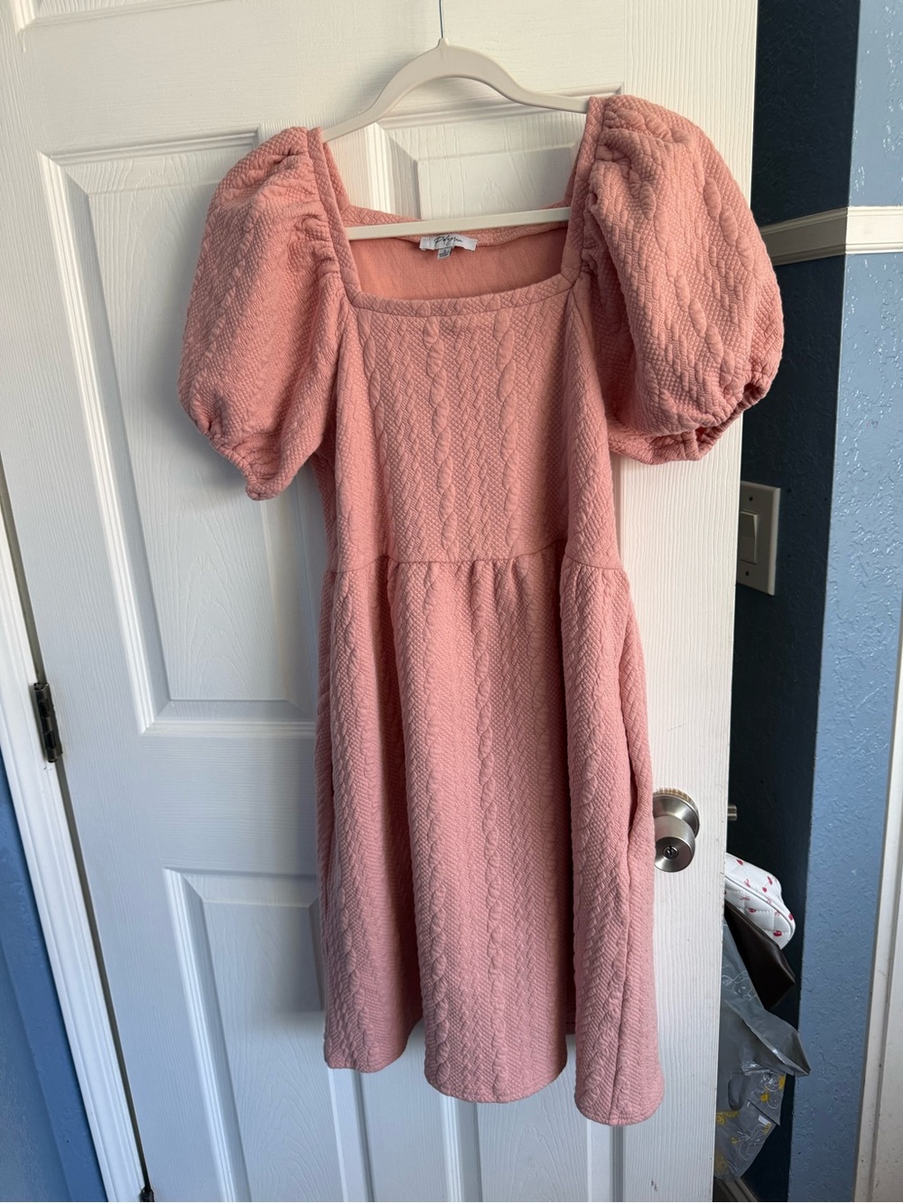 Polagram Blush Pink Puff-Sleeve Casual Dress